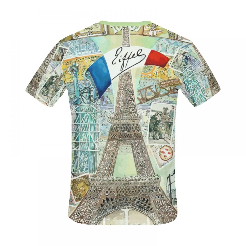 Camiseta Corta México Acuarela Arte Francia Torre Eiffel Hombre