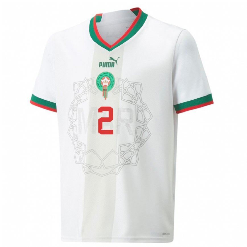 Niño Camiseta Marruecos Achraf Hakimi #2 Blanco 2ª Equipación 22-24 México