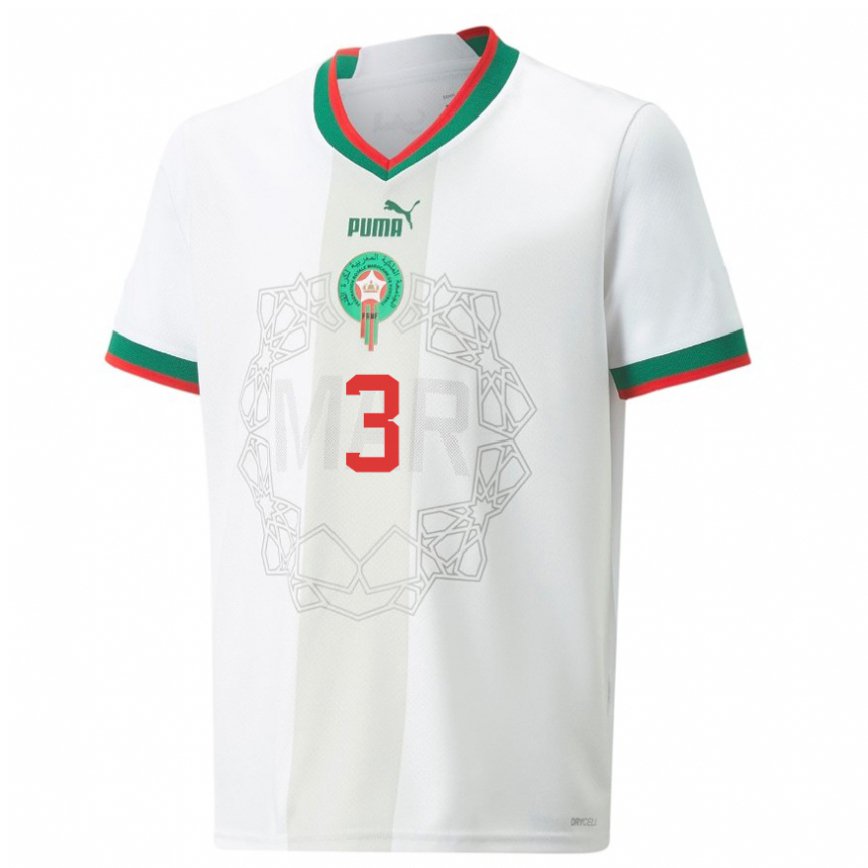 Niño Camiseta Marruecos Noussair El Mazraoui #3 Blanco 2ª Equipación 22-24 México