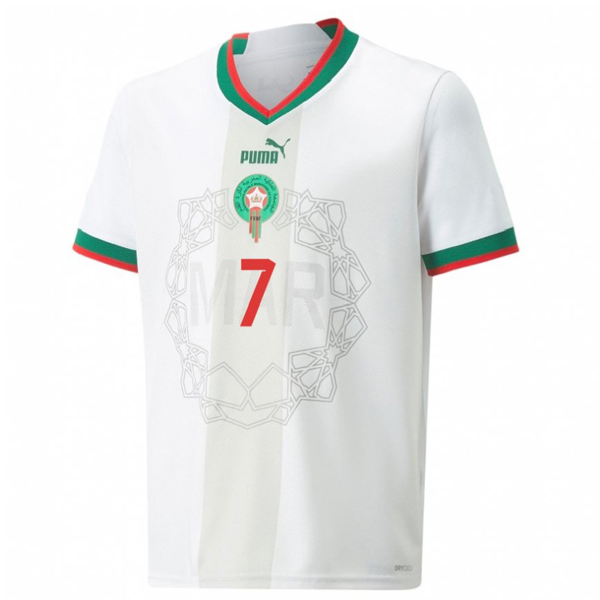 Niño Camiseta Marruecos Hakim Ziyech #7 Blanco 2ª Equipación 22-24 México