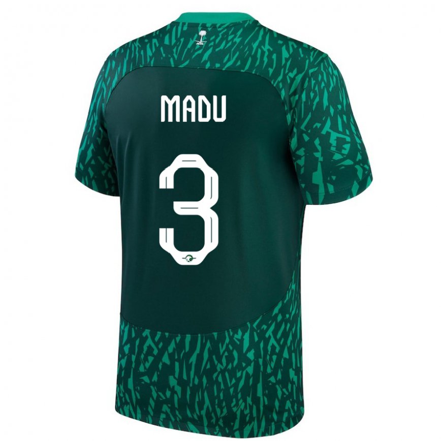 Niño Camiseta Arabia Saudita Abdullah Madu #3 Verde Oscuro 2ª Equipación 22-24 México