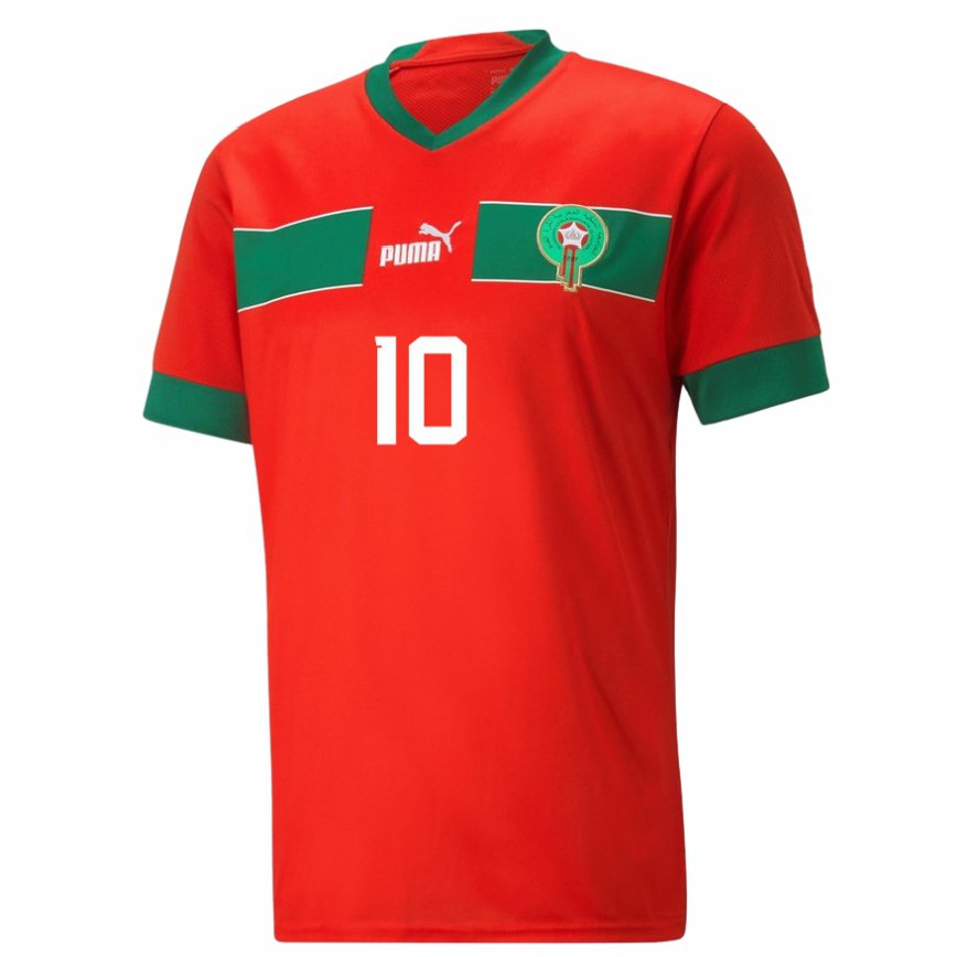 Hombre Camiseta Marruecos Youness Belhanda #10 Rojo 1ª Equipación 22-24 México