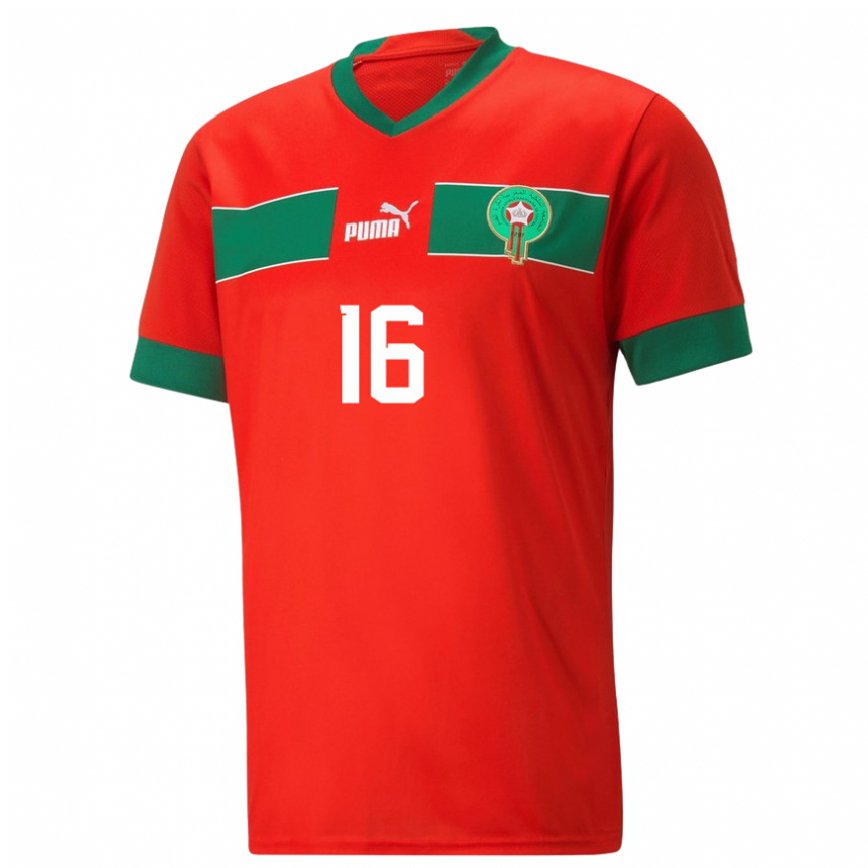 Hombre Camiseta Marruecos Abdessamad Zelzouli #16 Rojo 1ª Equipación 22-24 México