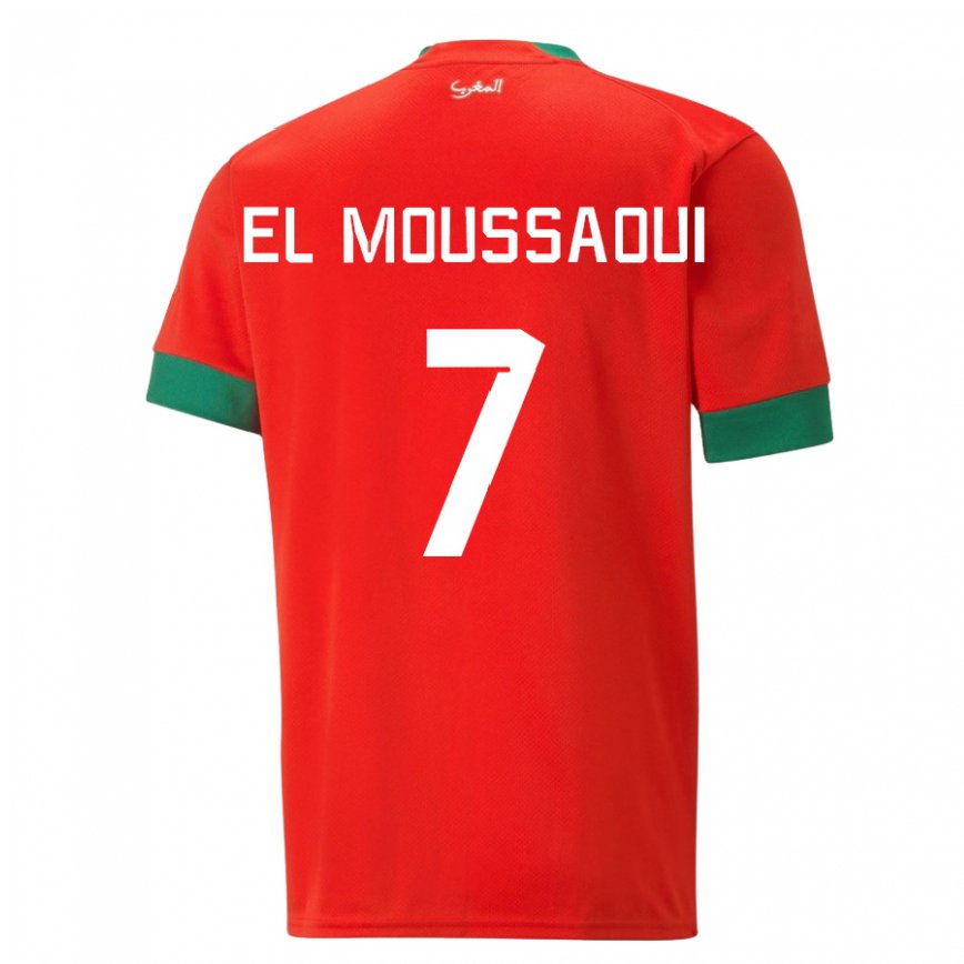 Hombre Camiseta Marruecos Hamza El Moussaoui #7 Rojo 1ª Equipación 22-24 México