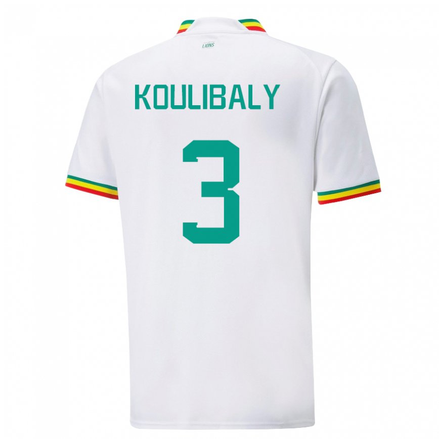 Hombre Camiseta Senegal Kalidou Koulibaly #3 Blanco 1ª Equipación 22-24 México