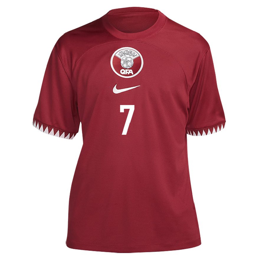 Hombre Camiseta Catar Ahmed Alaaeldin #7 Granate 1ª Equipación 22-24 México