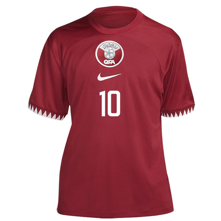 Hombre Camiseta Catar Hasan Al Haydos #10 Granate 1ª Equipación 22-24 México