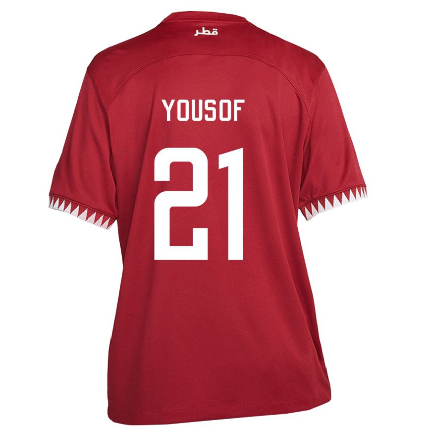 Hombre Camiseta Catar Yousof Hassan #21 Granate 1ª Equipación 22-24 México