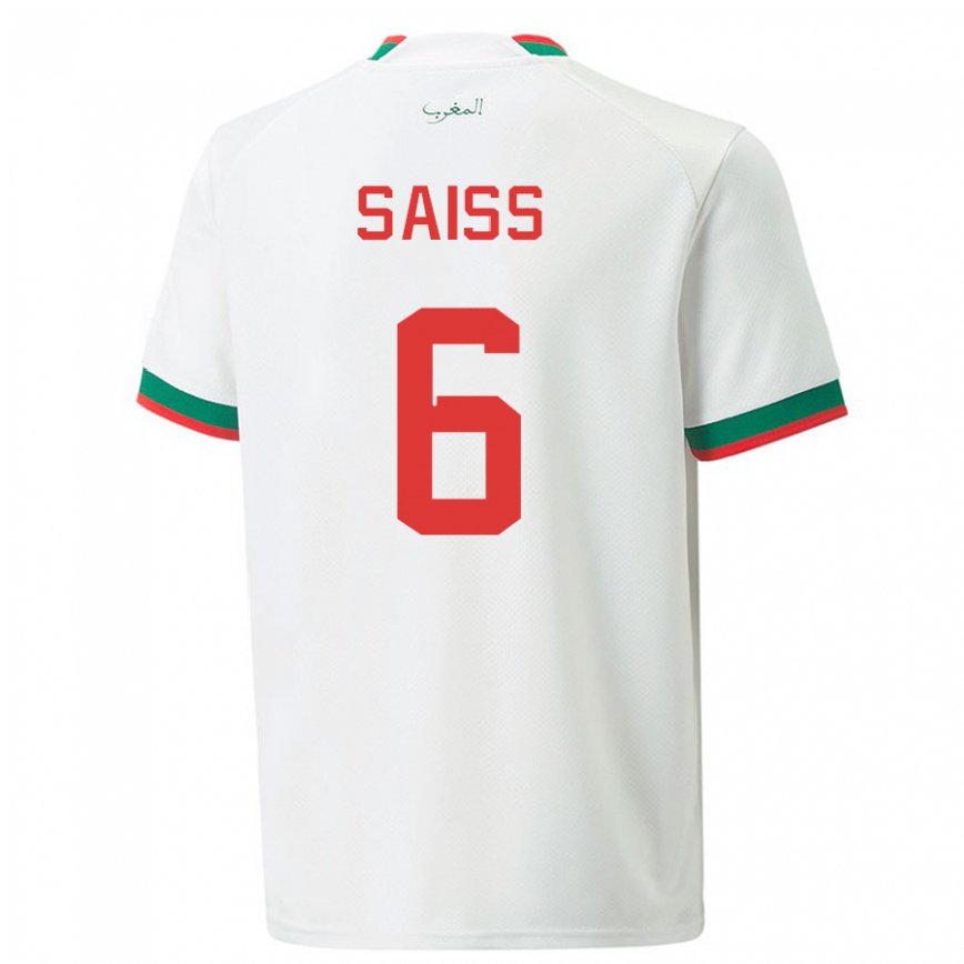 Hombre Camiseta Marruecos Romain Saiss #6 Blanco 2ª Equipación 22-24 México