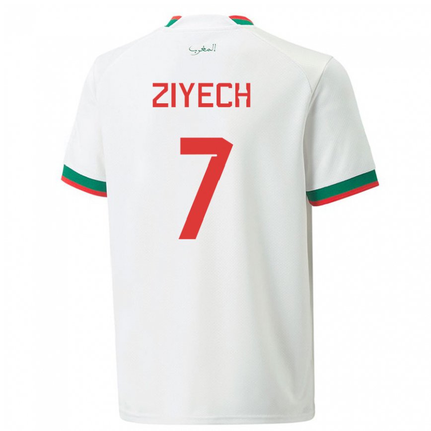 Hombre Camiseta Marruecos Hakim Ziyech #7 Blanco 2ª Equipación 22-24 México