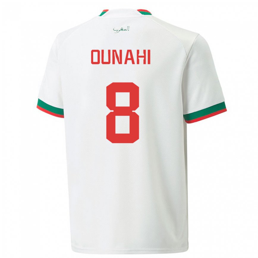 Hombre Camiseta Marruecos Azzeddine Ounahi #8 Blanco 2ª Equipación 22-24 México