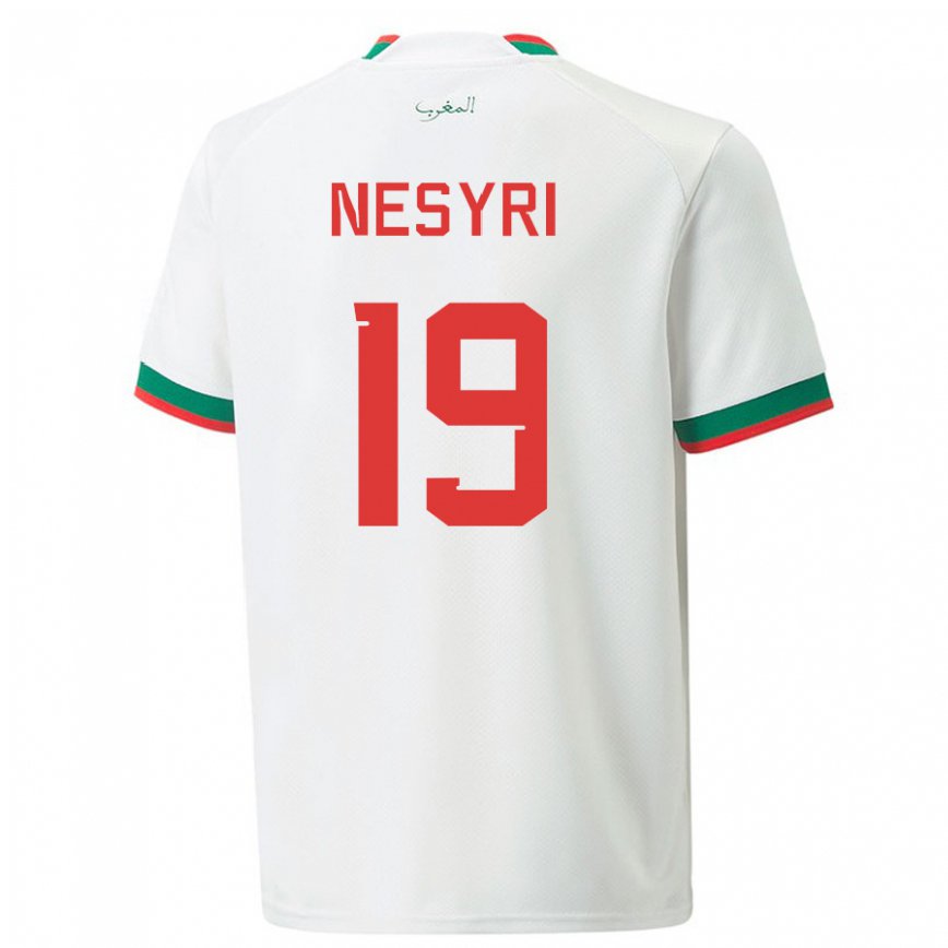Hombre Camiseta Marruecos Youssef En-nesyri #19 Blanco 2ª Equipación 22-24 México