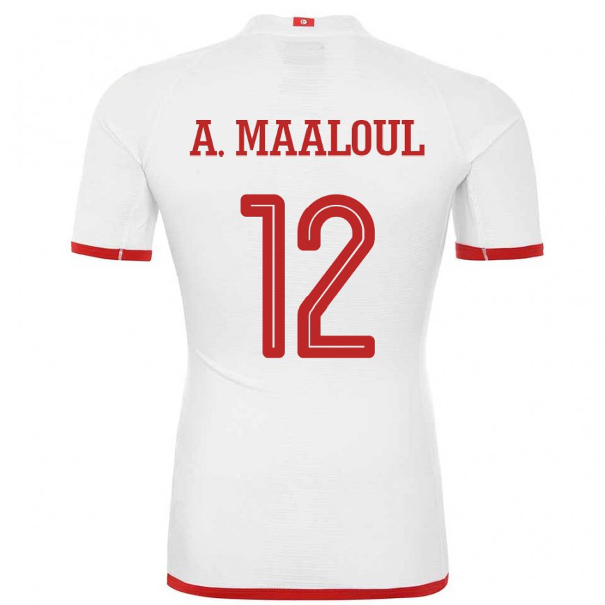 Hombre Camiseta Túnez Ali Maaloul #12 Blanco 2ª Equipación 22-24 México