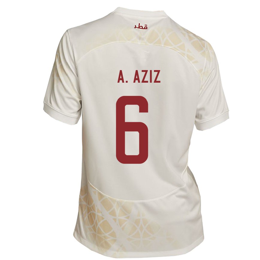 Hombre Camiseta Catar Abdulaziz Hatem #6 Beis Dorado 2ª Equipación 22-24 México