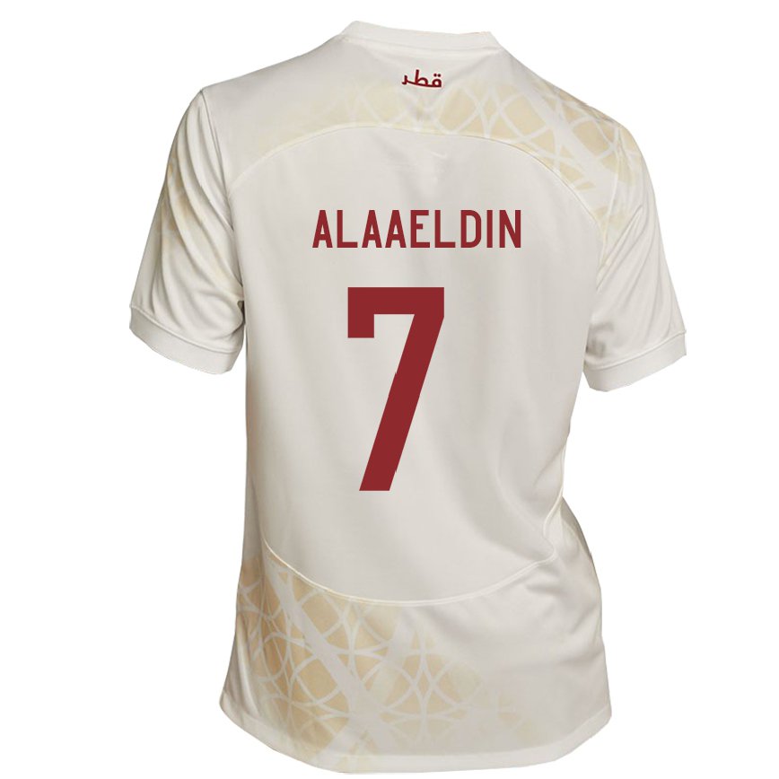 Hombre Camiseta Catar Ahmed Alaaeldin #7 Beis Dorado 2ª Equipación 22-24 México