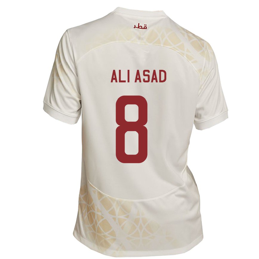 Hombre Camiseta Catar Ali Asad #8 Beis Dorado 2ª Equipación 22-24 México