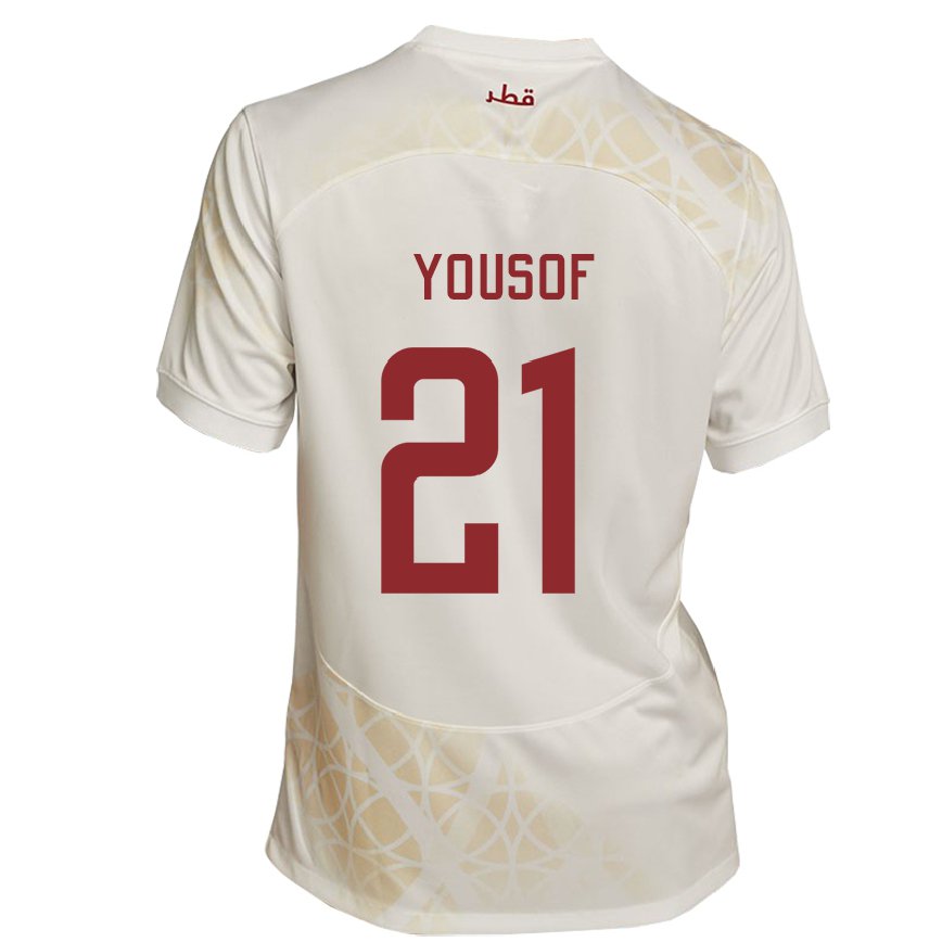 Hombre Camiseta Catar Yousof Hassan #21 Beis Dorado 2ª Equipación 22-24 México