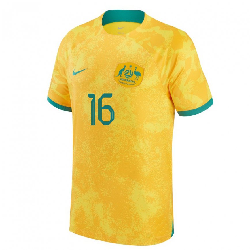 Mujer Camiseta Australia Aziz Behich #16 Dorado 1ª Equipación 22-24 México