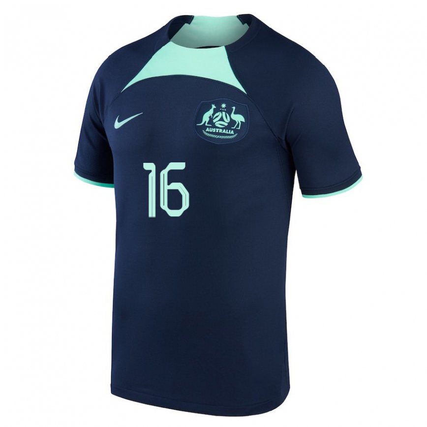 Mujer Camiseta Australia Aziz Behich #16 Azul Oscuro 2ª Equipación 22-24 México