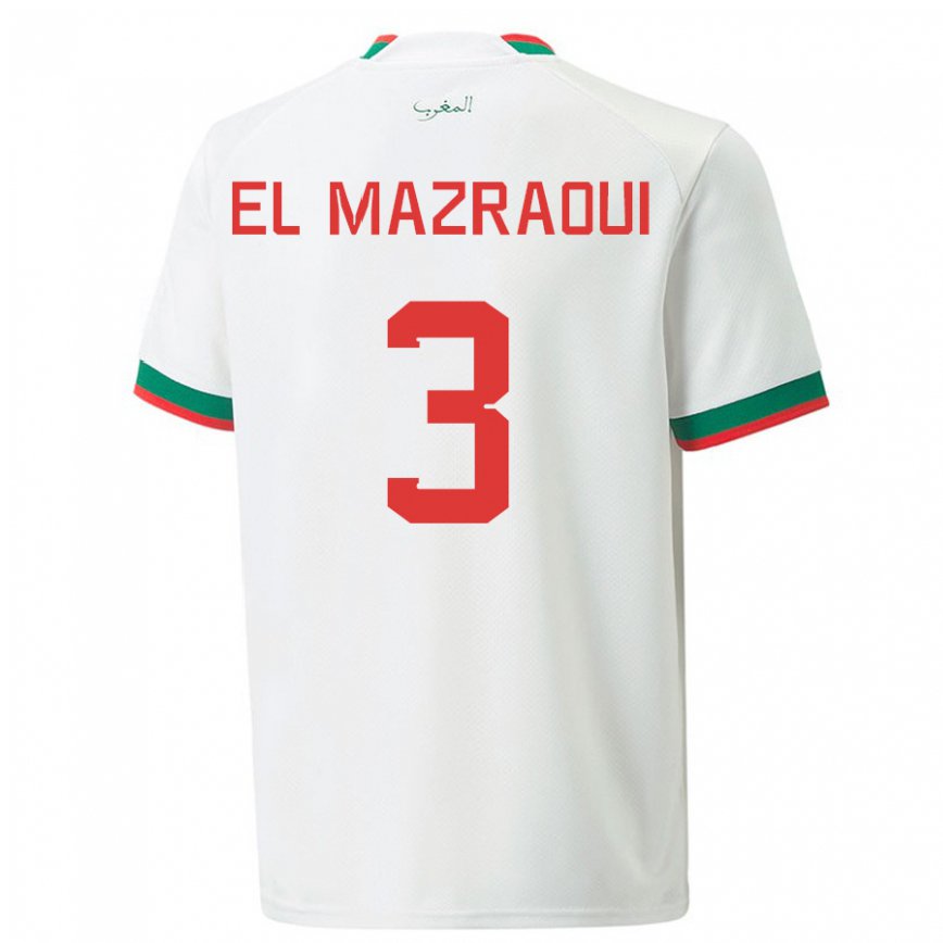 Mujer Camiseta Marruecos Noussair El Mazraoui #3 Blanco 2ª Equipación 22-24 México