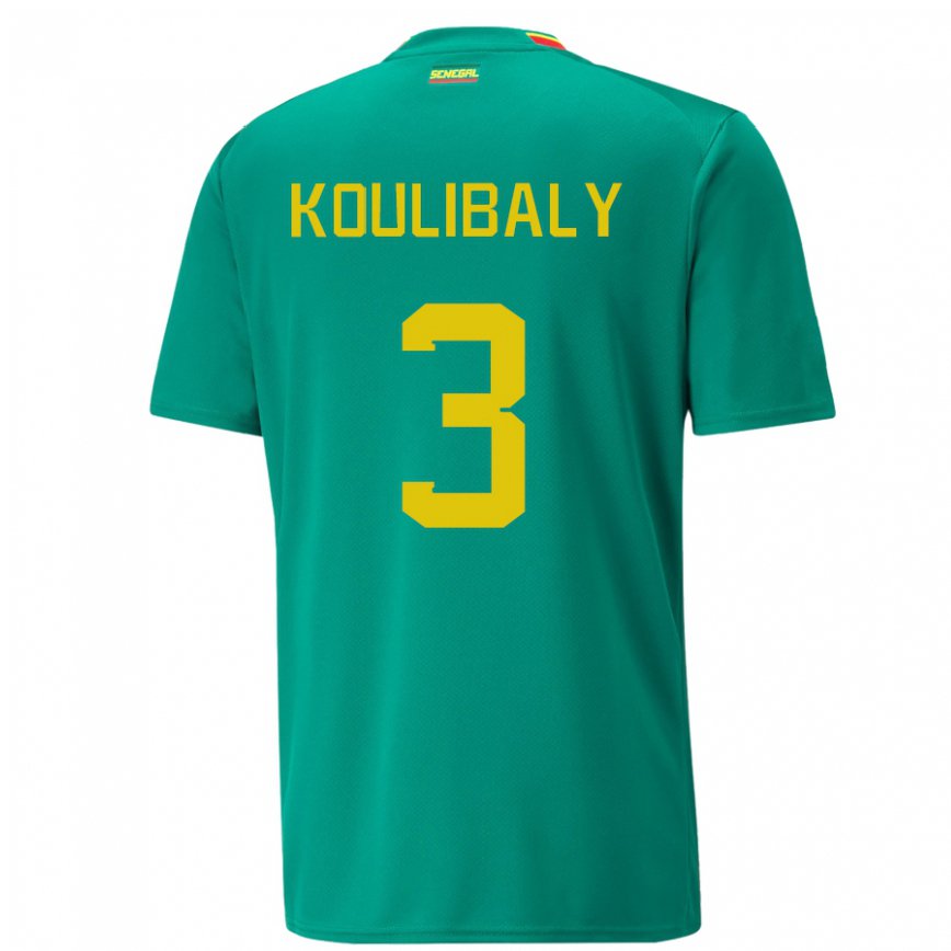 Mujer Camiseta Senegal Kalidou Koulibaly #3 Verde 2ª Equipación 22-24 México