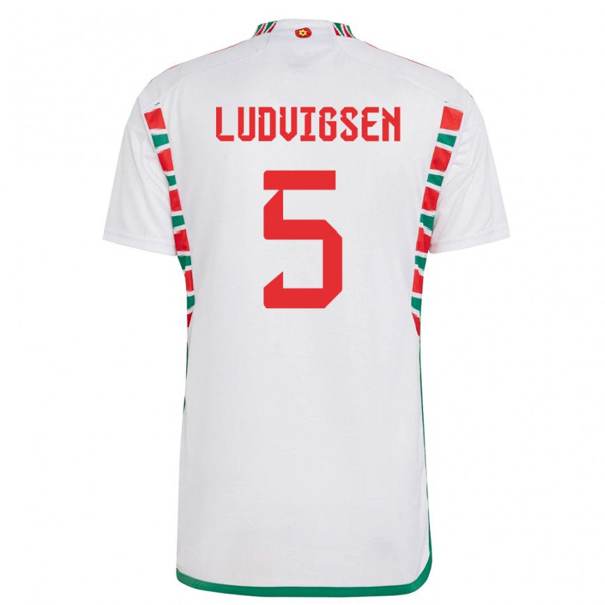 Niño Camiseta Gales Kai Ludvigsen #5 Blanco 2ª Equipación 22-24 México