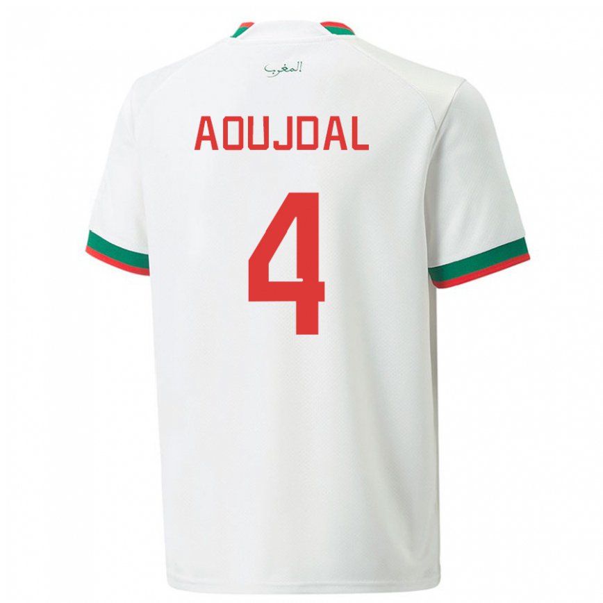 Niño Camiseta Marruecos Youssef Aoujdal #4 Blanco 2ª Equipación 22-24 México