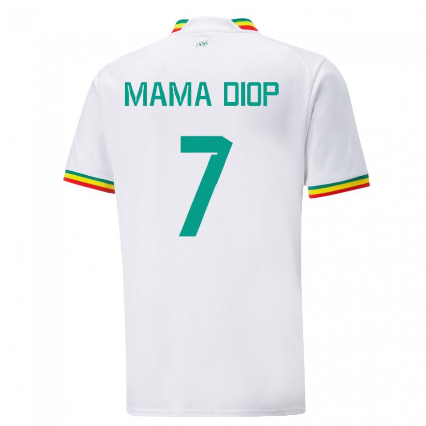 Hombre Camiseta Senegal Mama Diop #7 Blanco 1ª Equipación 22-24 México