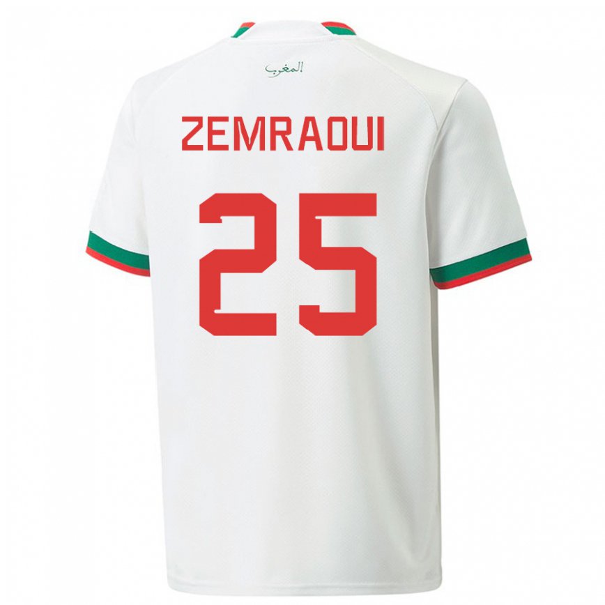 Hombre Camiseta Marruecos Oussama Zemraoui #25 Blanco 2ª Equipación 22-24 México