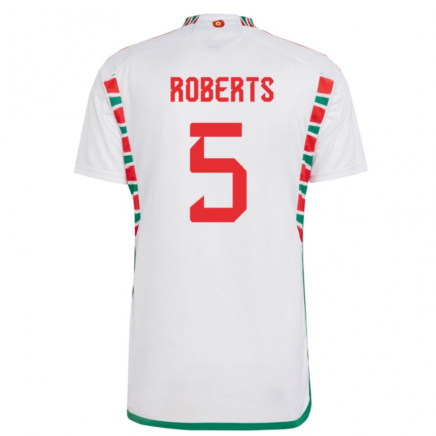 Hombre Camiseta Gales Rhiannon Roberts #5 Blanco 2ª Equipación 22-24 México