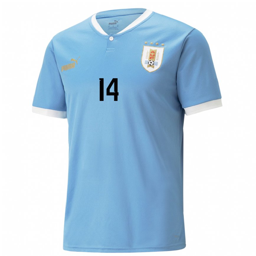 Mujer Camiseta Uruguay Stiven Muhlethaler #14 Azul 1ª Equipación 22-24 México