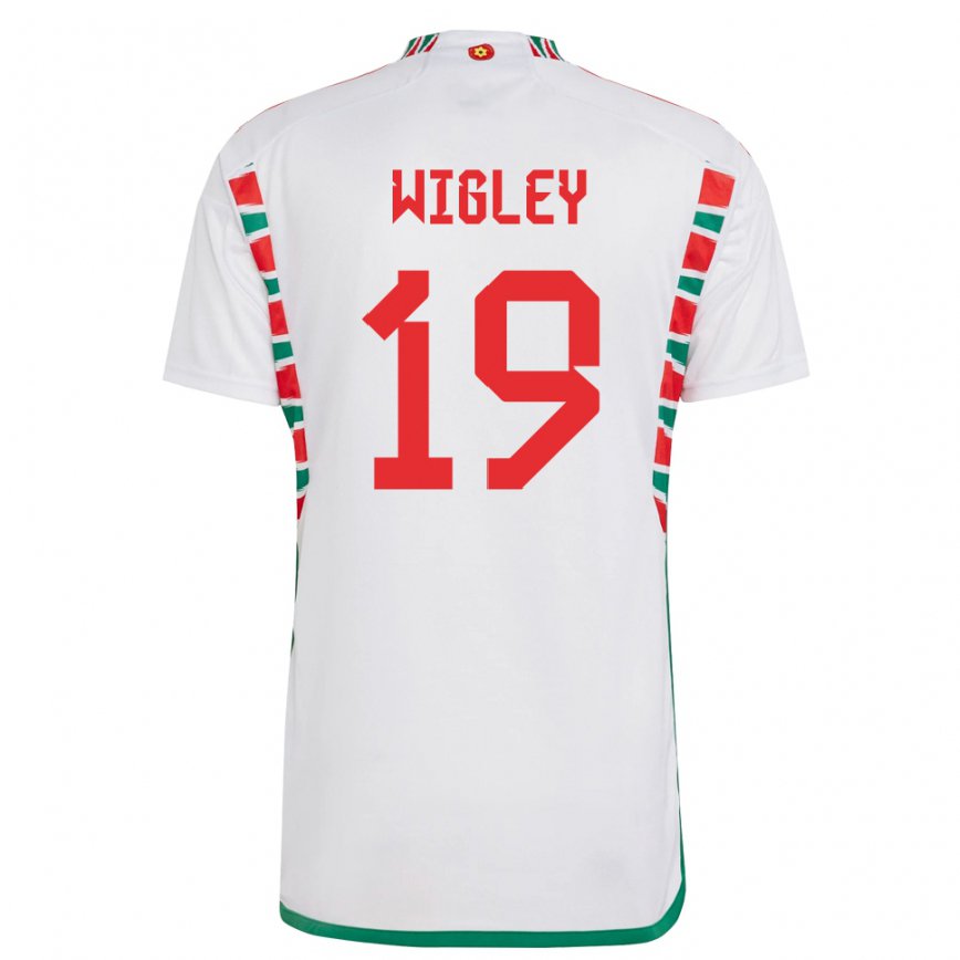 Mujer Camiseta Gales Morgan Wigley #19 Blanco 2ª Equipación 22-24 México