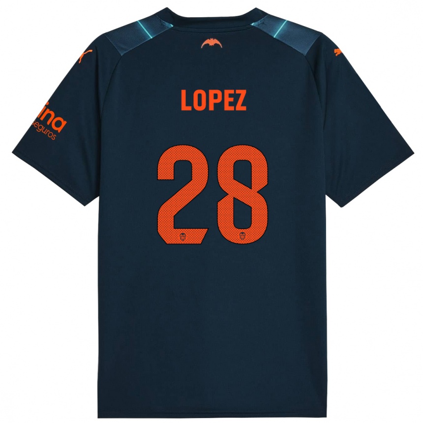 Niño Fútbol Camiseta Saray Lopez #28 Azul Marino 2ª Equipación 2023/24 México