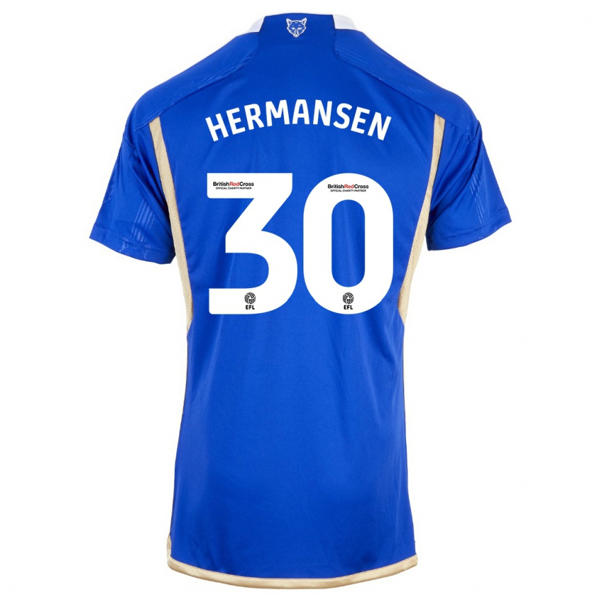 Hombre Fútbol Camiseta Mads Hermansen #30 Azul Real 1ª Equipación 2023/24 México