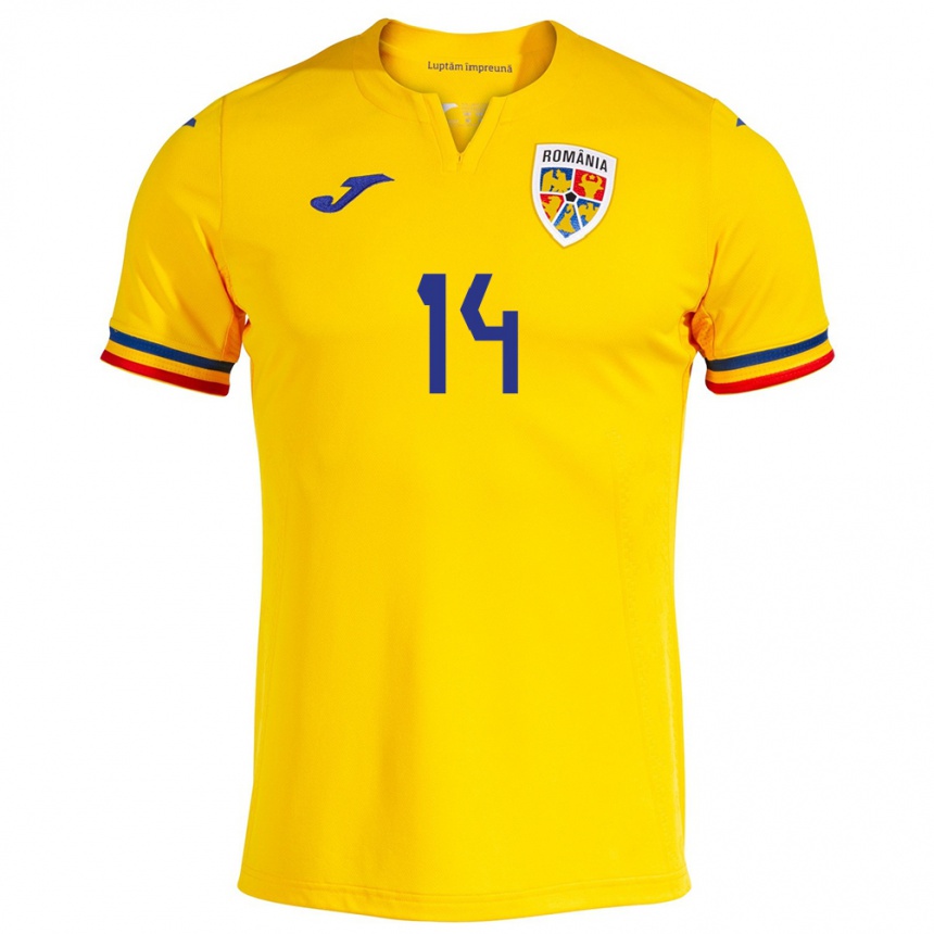 Niño Fútbol Camiseta Rumania Costyn Gheorghe #14 Amarillo 1ª Equipación 24-26 México