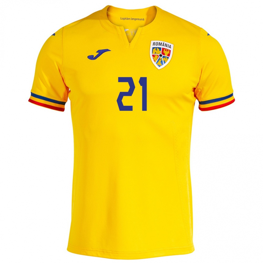 Niño Fútbol Camiseta Rumania Cristian Mihai #21 Amarillo 1ª Equipación 24-26 México