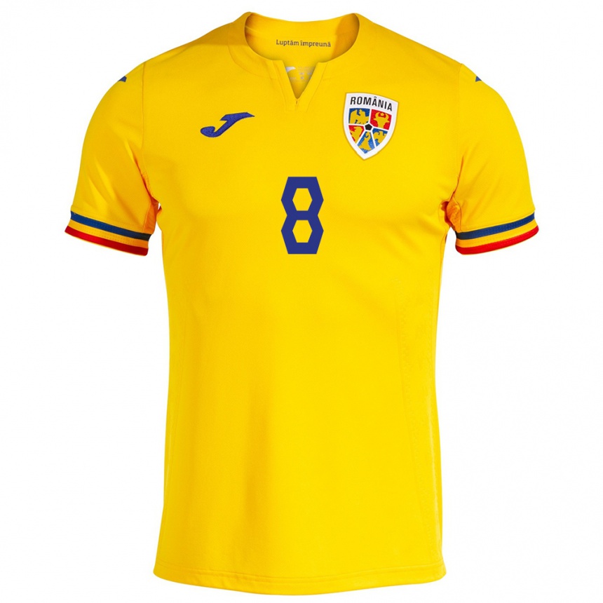 Niño Fútbol Camiseta Rumania Constantin Grameni #8 Amarillo 1ª Equipación 24-26 México