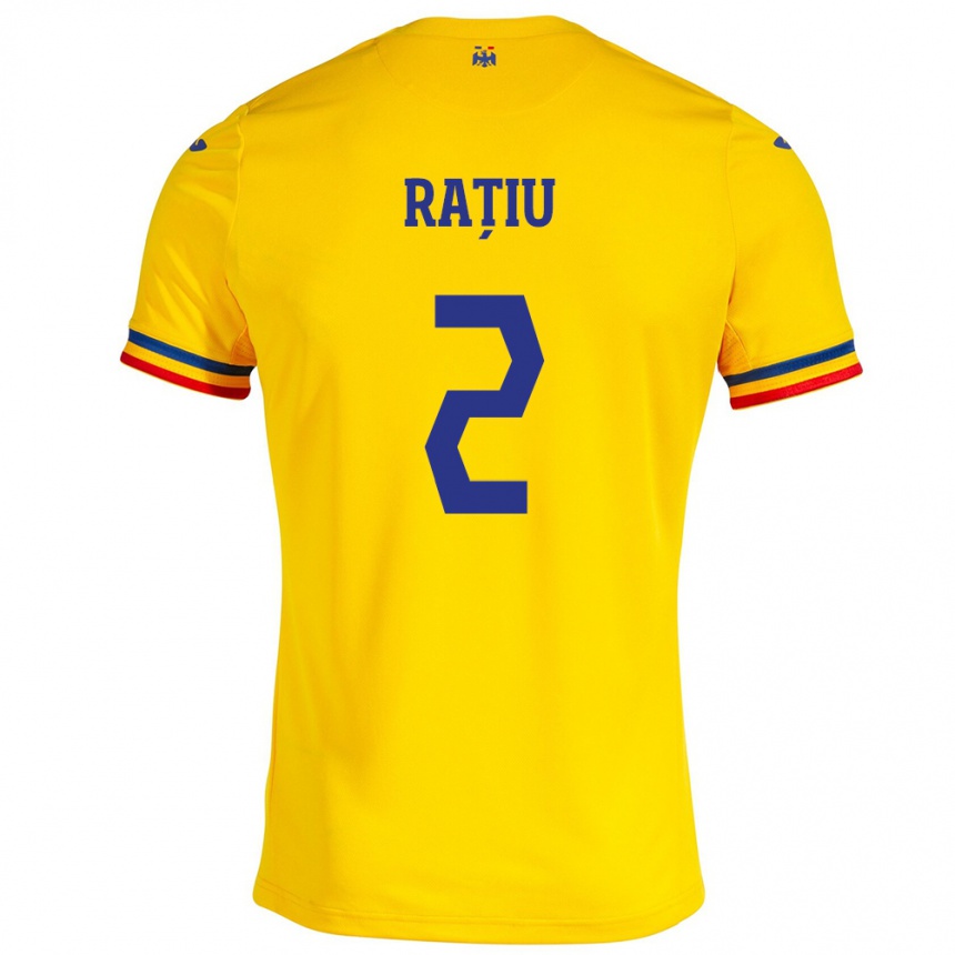 Niño Fútbol Camiseta Rumania Andrei Rațiu #2 Amarillo 1ª Equipación 24-26 México