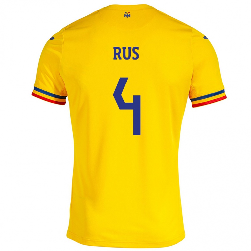 Niño Fútbol Camiseta Rumania Adrian Rus #4 Amarillo 1ª Equipación 24-26 México