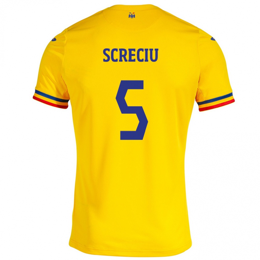 Niño Fútbol Camiseta Rumania Vladimir Screciu #5 Amarillo 1ª Equipación 24-26 México