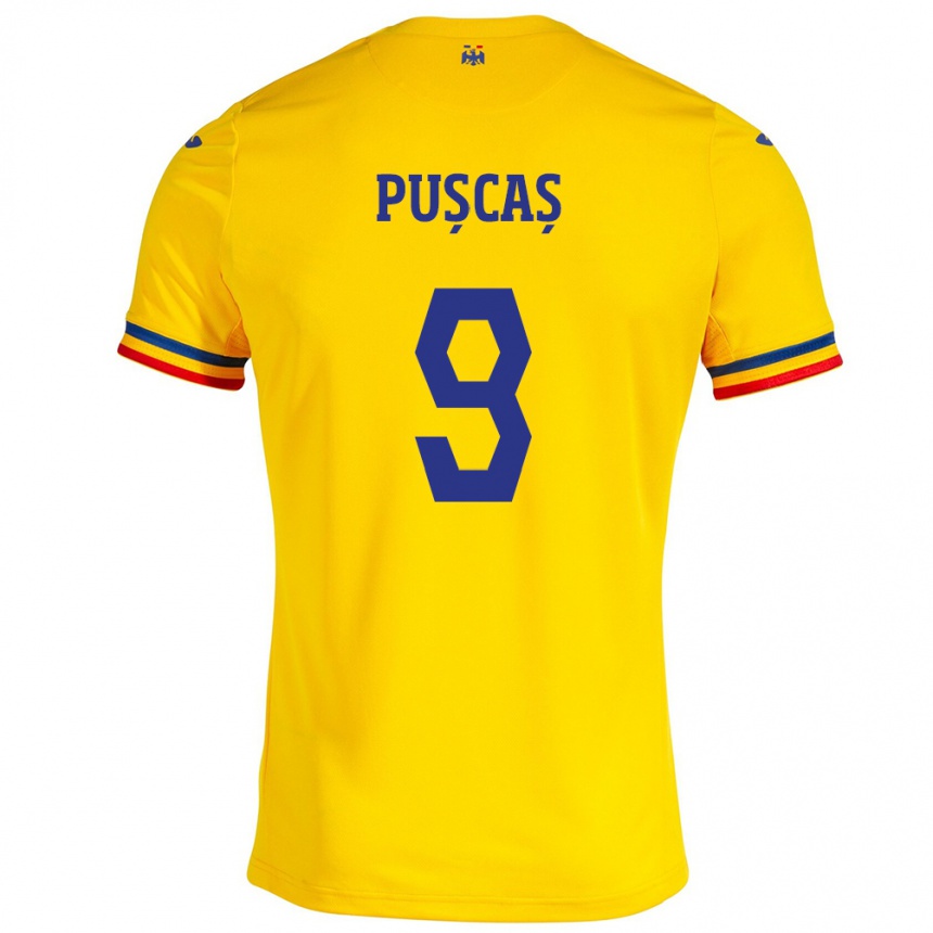 Niño Fútbol Camiseta Rumania George Pușcaș #9 Amarillo 1ª Equipación 24-26 México