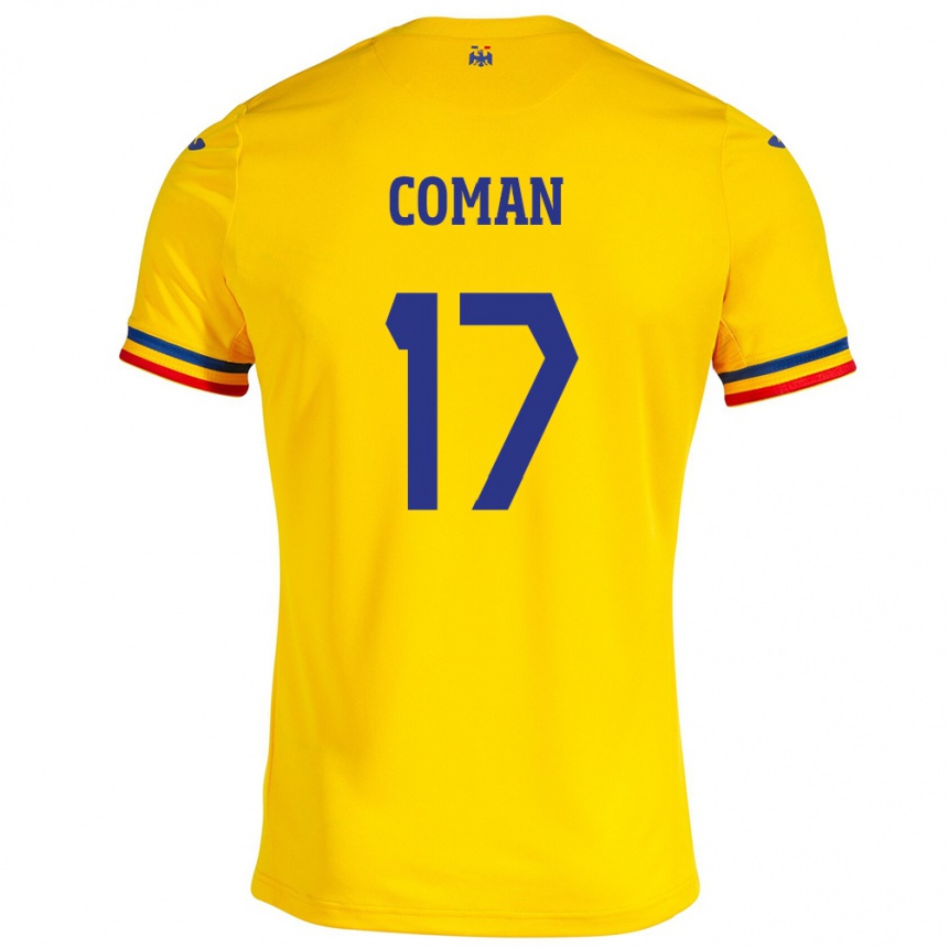 Niño Fútbol Camiseta Rumania Florinel Coman #17 Amarillo 1ª Equipación 24-26 México