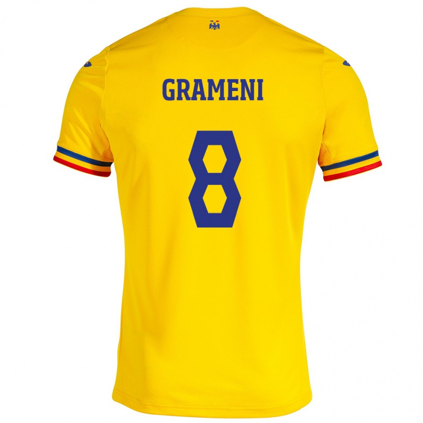 Niño Fútbol Camiseta Rumania Constantin Grameni #8 Amarillo 1ª Equipación 24-26 México