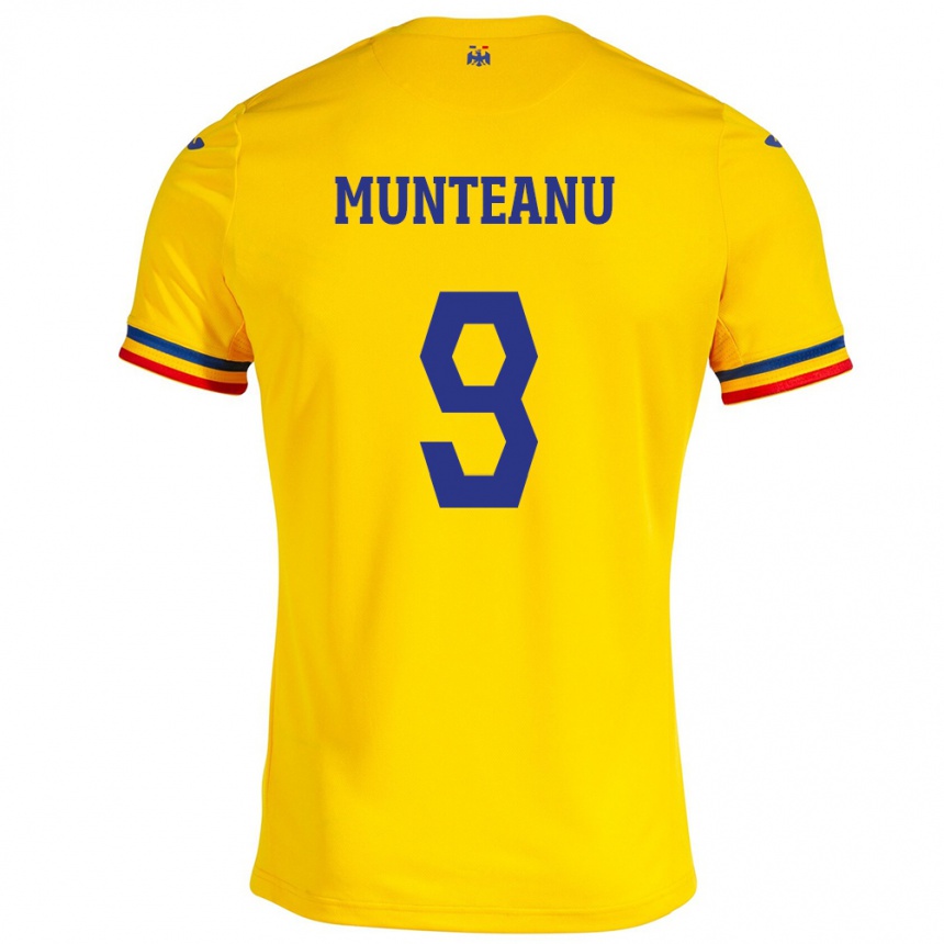 Niño Fútbol Camiseta Rumania Louis Munteanu #9 Amarillo 1ª Equipación 24-26 México