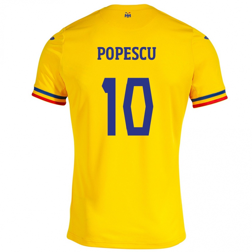 Niño Fútbol Camiseta Rumania Octavian Popescu #10 Amarillo 1ª Equipación 24-26 México