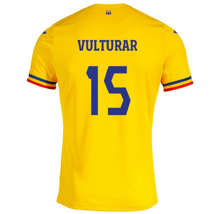 Niño Fútbol Camiseta Rumania Cătălin Vulturar #15 Amarillo 1ª Equipación 24-26 México