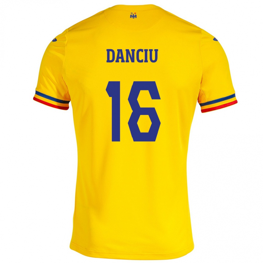 Niño Fútbol Camiseta Rumania Marian Danciu #16 Amarillo 1ª Equipación 24-26 México