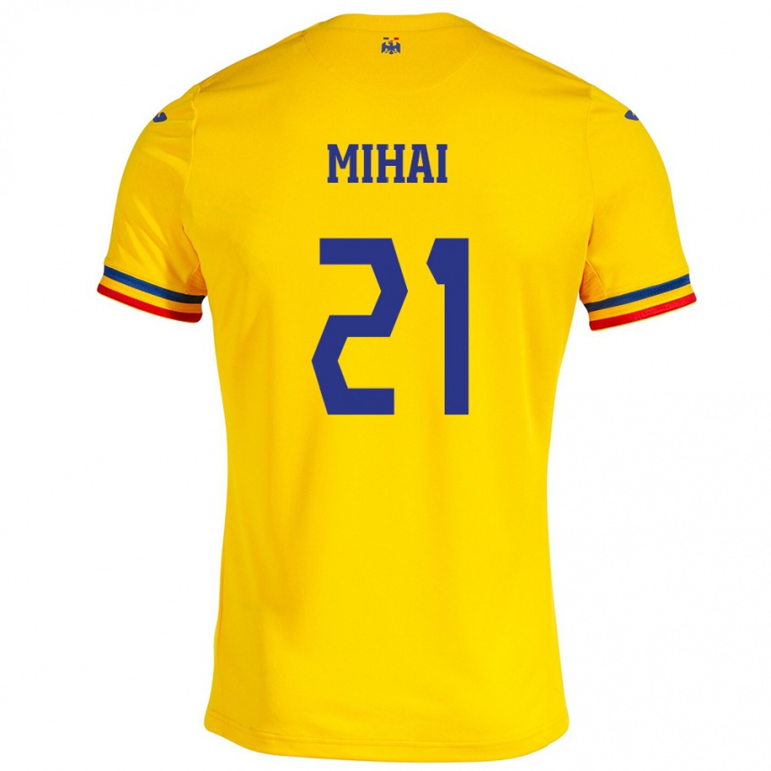 Niño Fútbol Camiseta Rumania Cristian Mihai #21 Amarillo 1ª Equipación 24-26 México