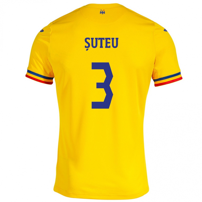 Niño Fútbol Camiseta Rumania Alexandru Șuteu #3 Amarillo 1ª Equipación 24-26 México