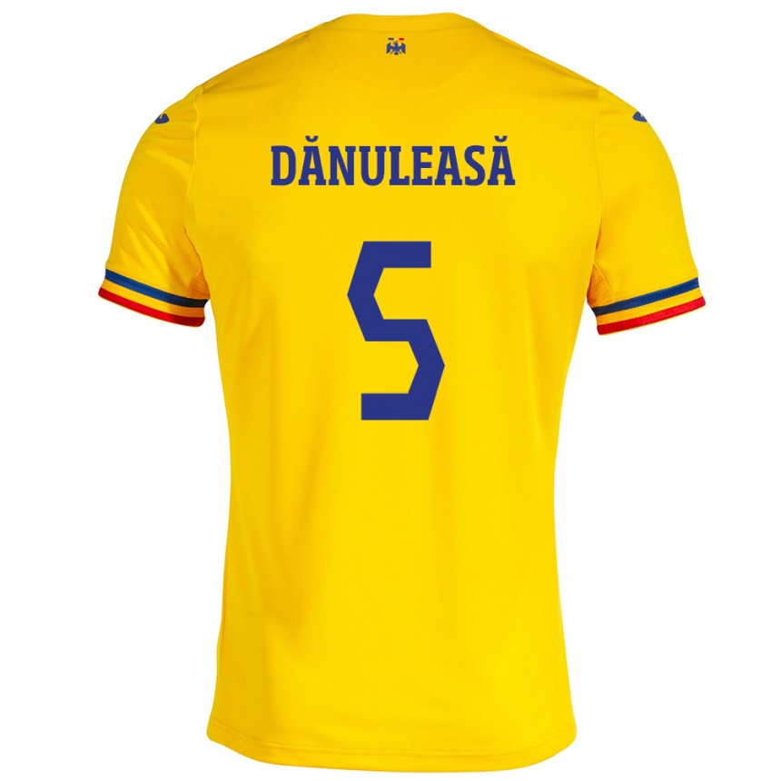 Niño Fútbol Camiseta Rumania Gabriel Dănuleasă #5 Amarillo 1ª Equipación 24-26 México